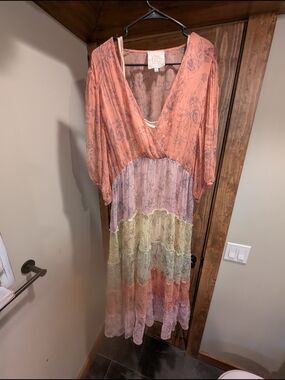 Johnny Was Floral Sheer Silk Dress With  Slip